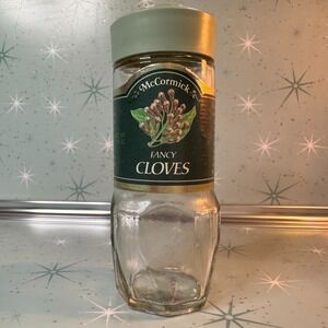 Vintage McCormick Cloves Jar Green Lid & Label Glass Spice Bottle Retro Kitchen